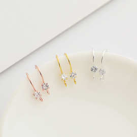 S925纯银镶锆石耳钩DIY手工带钻耳饰批发耳环配件材料女简易耳饰