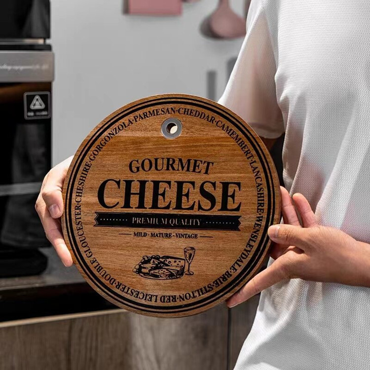 Pantalla de seda redonda logo mini tabla de cortar madera maciza cocina fruta tabla de cortar pan plato queso sushi swing placa