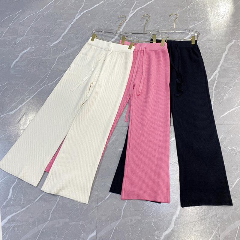 25 New Wool Three-Color Waffle Draped Knitted Floor-Length Pants Autum Versatile Straight High-Waisted Wide-Leg Pants for Women