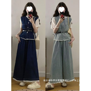 Manufacturer's Short-Sleeved Tops, Large Size Fashionable Women's Summer Fashion Suits, Fat New Design Lace Denim