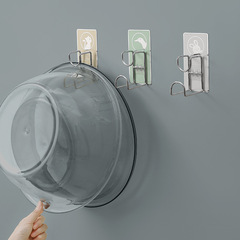 Hole-free Bathroom Sink Cup Hook Wall Mount Holder No-Trace Adhesive Cup Rack Luxury Sink Organizer