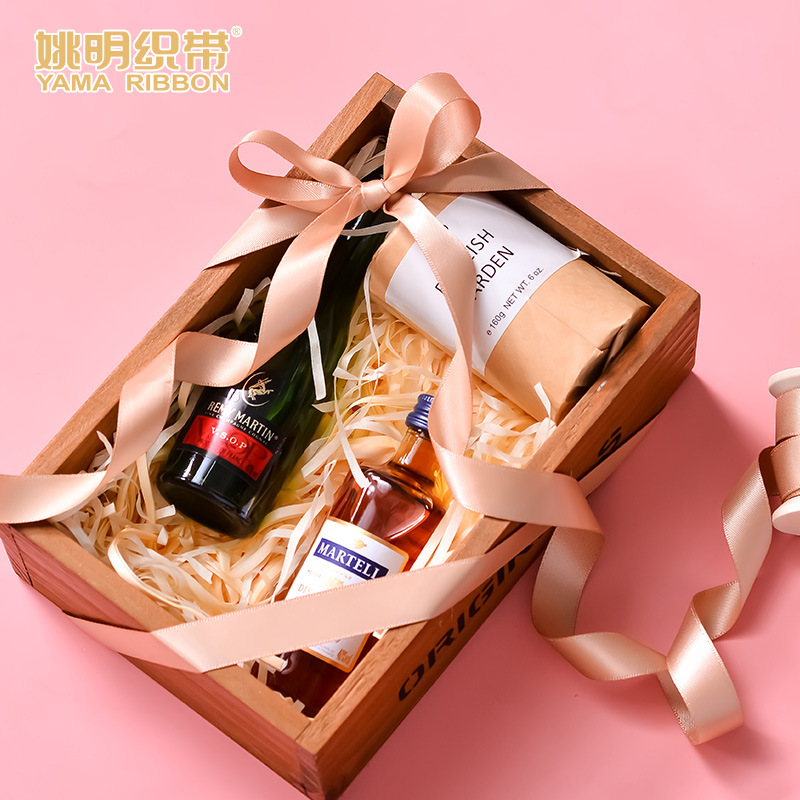 Correas Yao Ming de poliéster liso de una sola cara con cuerda tipo cartera con lazo para embalaje de joyería, cinta para embalaje de regalo