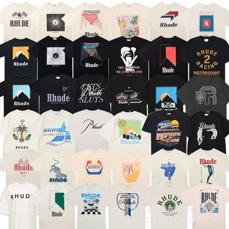 Cross Border High Version RHUDE Short Sleeve Collection American Vintage Marlboro High Street Casual Loose Couple Crewneck T-Shirt