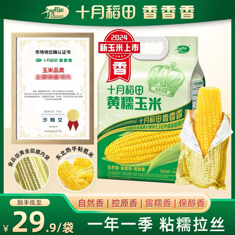 【25 Years New Corn】October Rice Field Yellow Glutinous Corn Northeast Fresh Edible Vacuum-Packed Golden Corn Segments