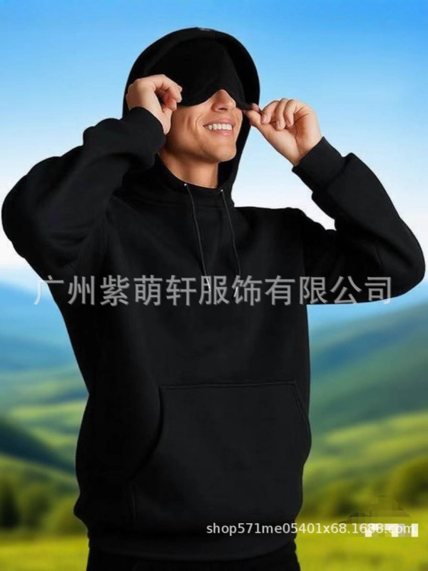 2025亚马逊欧美秋冬新款内置眼罩连帽衫纯色套头长袖卫衣套装|undefined