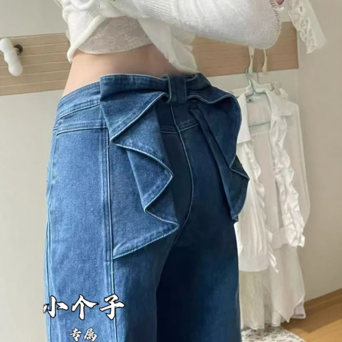 Petite American Retro Patchwork Bowknot Straight Leg Women's Summer High-Waist Loose Slimming Floor-Length Pants