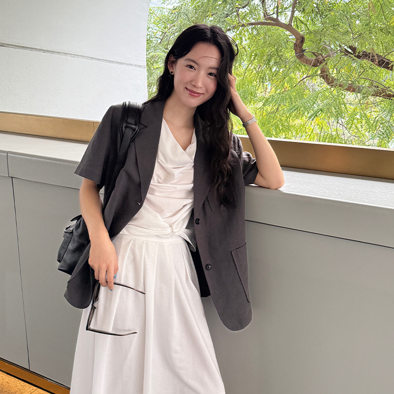 [Clearance, No Returns] Linen Thin Short-Sleeve Loose Blazer Jacket for Women, Summer Commuter Style, Elegant Top 3922