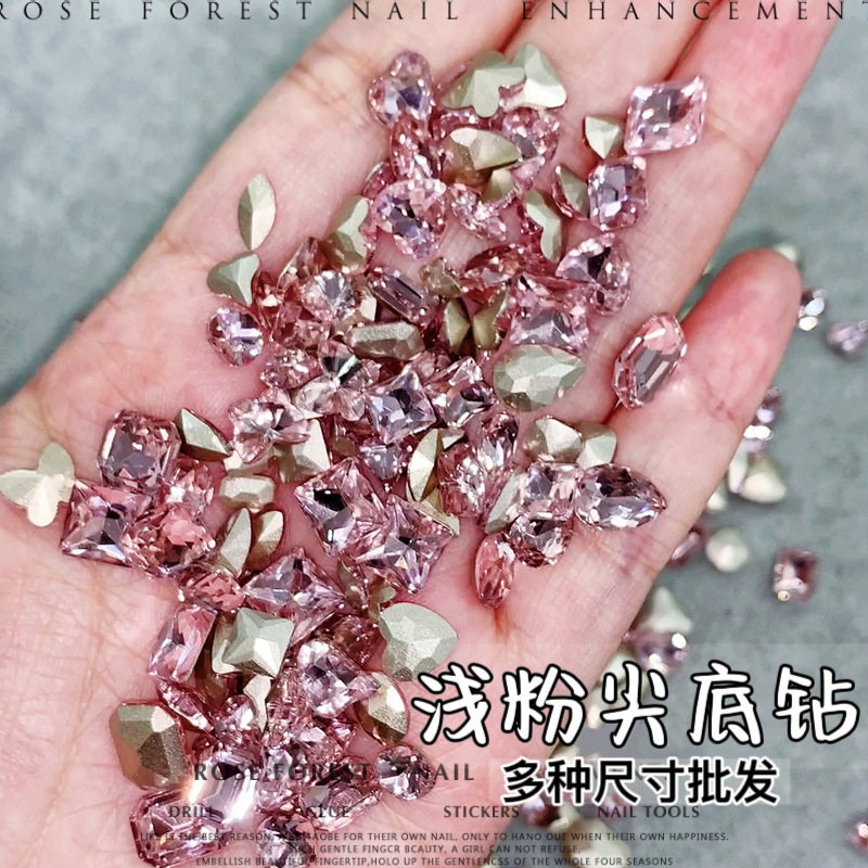 Sakura Pink Pointed-Bottom Rhinestones for Nail Art, Irregular-Shaped Rhinestones, Nail Art Decorations, K9 Diamond Butterfly Heart Nail Rhinestones Wholesale