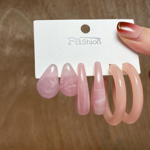 European and American Cross-border Acetate Board Earrings Set of 3 Pairs Creative New Style Elegant Retro C-shaped Letter Alloy Earrings