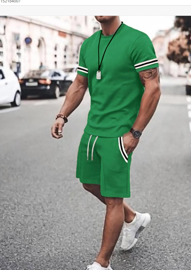 Comercio exterior europeo y americano verano nuevo estilo moda hombre simple impresión 3D a juego de color camiseta de manga corta traje de 2 piezas para hombre al por mayor