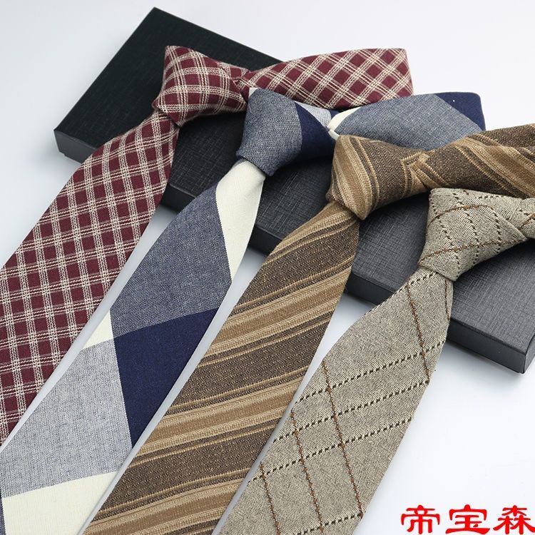 领带男士 韩版复古英伦7cm窄黑灰色条纹格子衬衫学生院风手打领带|ms