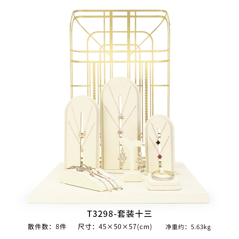 Xu Yue joyería estante de exhibición beige superfibra aretes de lujo anillo de ventana joyería mostrador accesorios