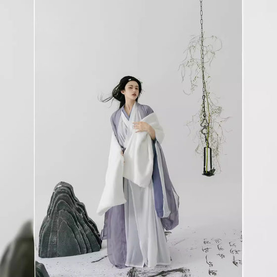 Wei and Jin Style Han Dynasty Women's Cross-collar Straight Large-sleeved Shirt [no Name] Original Daily Fairy Spring & Fall Suit Couple Style