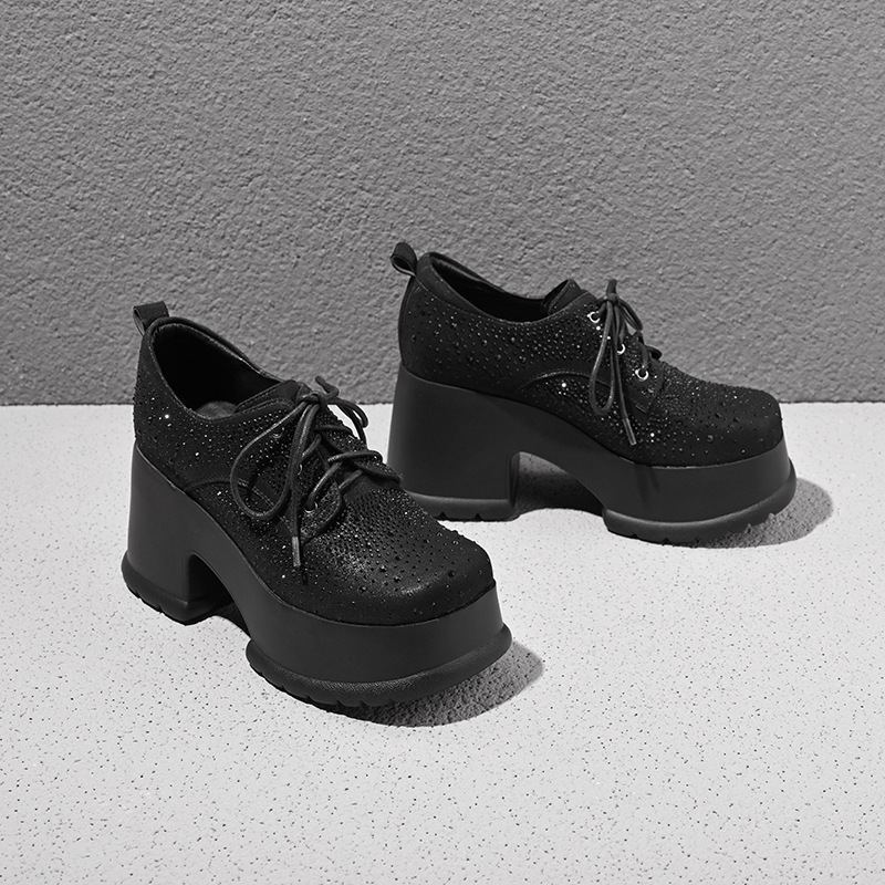 Giày cao gót nữ đế xuồng platform gót thô 10 cm — Màu đen chi tiết 16