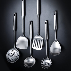 Cross-border 304 Stainless Steel Cooking Cookware Set: Lengthened Spatula, Frying Turner, Noodle Scoop, Thickened Soup Spoon, Strainer, and Rice Ladle