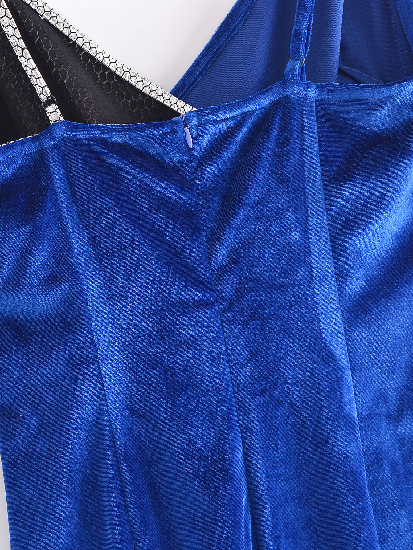 Blue Velvet Sequined Stitching Suspender Dress NSXFL106609