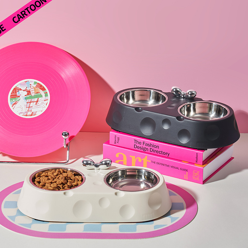 Pet de acero inoxidable doble tazón para gatos, tazón para perros, tazón para gatos, tazón para perros, anti-derrapante, anti-derribado, nuevo tazón para mascotas