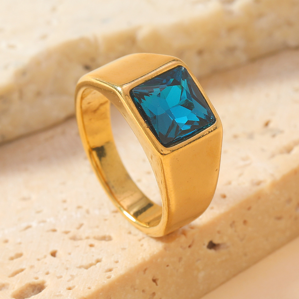 Golden, blue, square, with gem