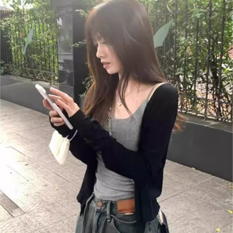 Black Modal Cotton Thin Air-Conditioning Cardigan Jacket for Women, 2026 Summer Hot-Selling Niche Lazy Style Small Shawl Trend Black Modal Cotton Thin Air-Conditioning Cardigan Jacket for Women, 2026 Summer Hot-Selling Niche Lazy Style Small Shawl Trend