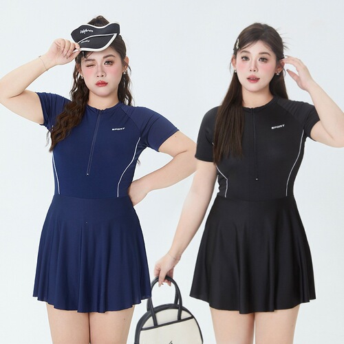 Plus size swimsuit for women, sports one-piece, simple, slightly fat girl, conservatively covers the flesh, belly, looks slim, quick-drying hot spring woman