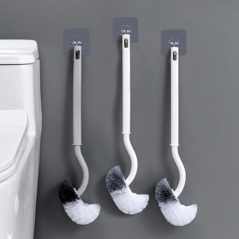 Factory Direct Sales Bending Long Handle Toilet Brush Bathroom S-Type Elbow Brush for Corner Soft Bristles Cleaning Brush Toilet Brush