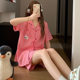 Cloud Cotton Cartoon Short-sleeved Pajamas Women's Suit Summer Thin Two-piece Striped Ins Style Outwear Home Clothes