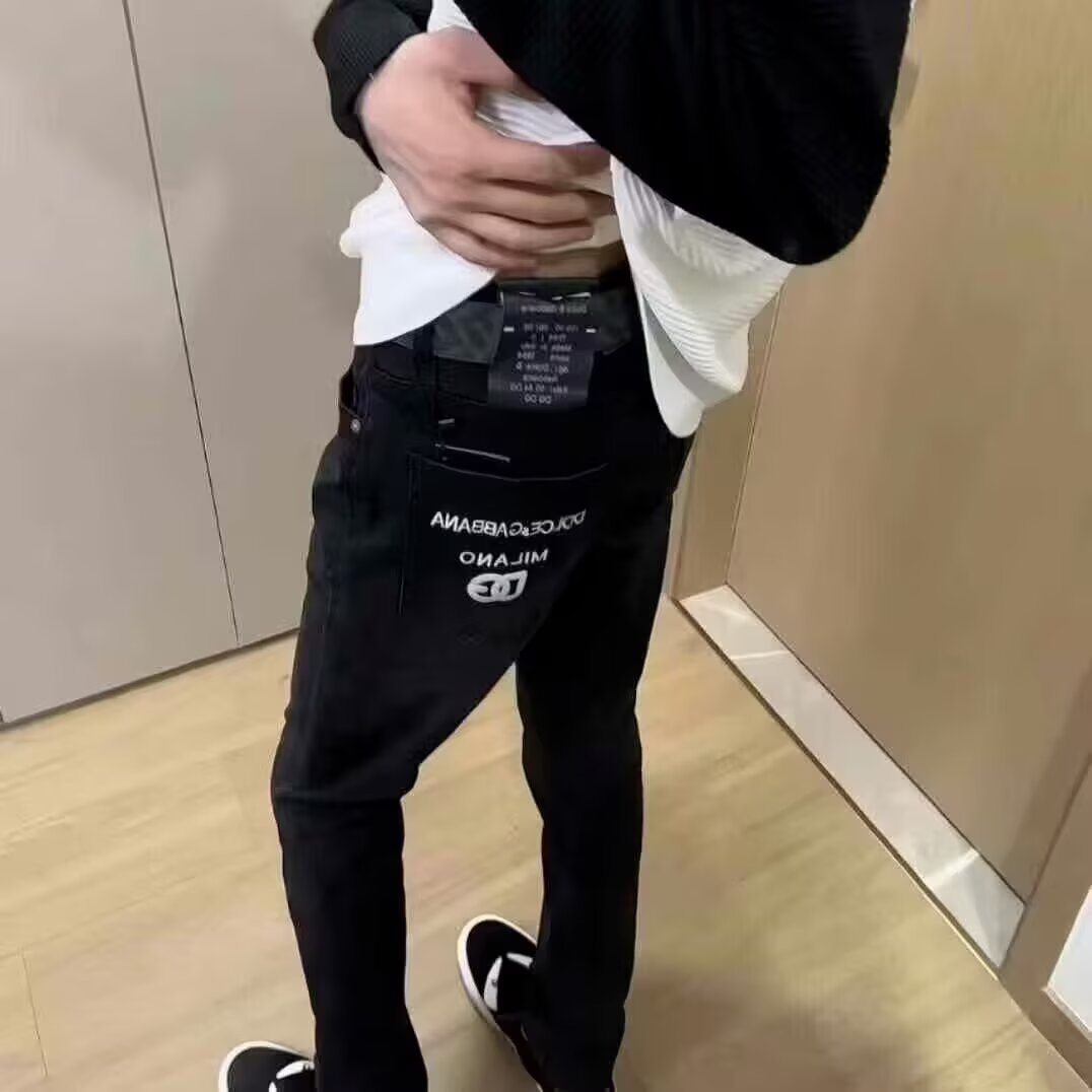 가을 겨울 유럽 및 미국 트렌드 브랜드 자수 데님 팬츠 남성 인플루언서 동일 스타일 캐주얼 다용도 슬림핏 학생용 긴바지 수출용