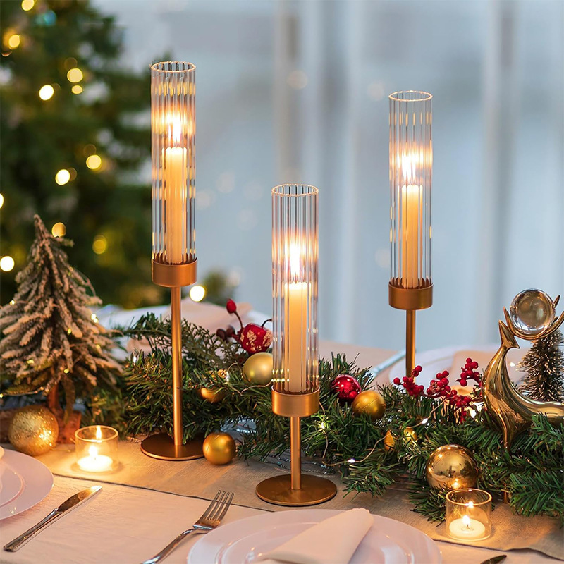 Especial transfronterizo para amazon forte chapado en oro juego de tres piezas para el hogar candelabro boda fiesta de cumpleaños decoración de mesa