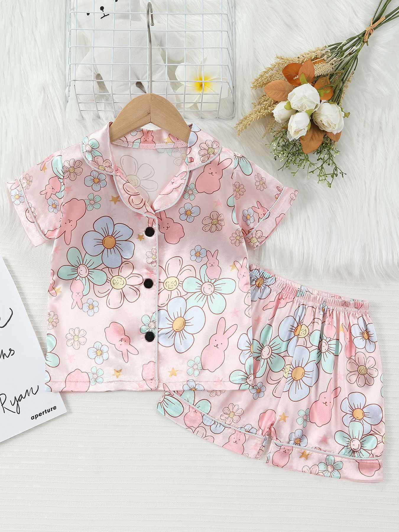 Barn pyjamas set med cartoon tryck kortärmad sommarkläder_voghion.com