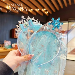 Crown Head Scarf Accessory Princess Pearl Diamond Studded Children's Hair Tie Super Fairy Children's Net Fabric Snowflake Hair Tie Children's Hair Accessory