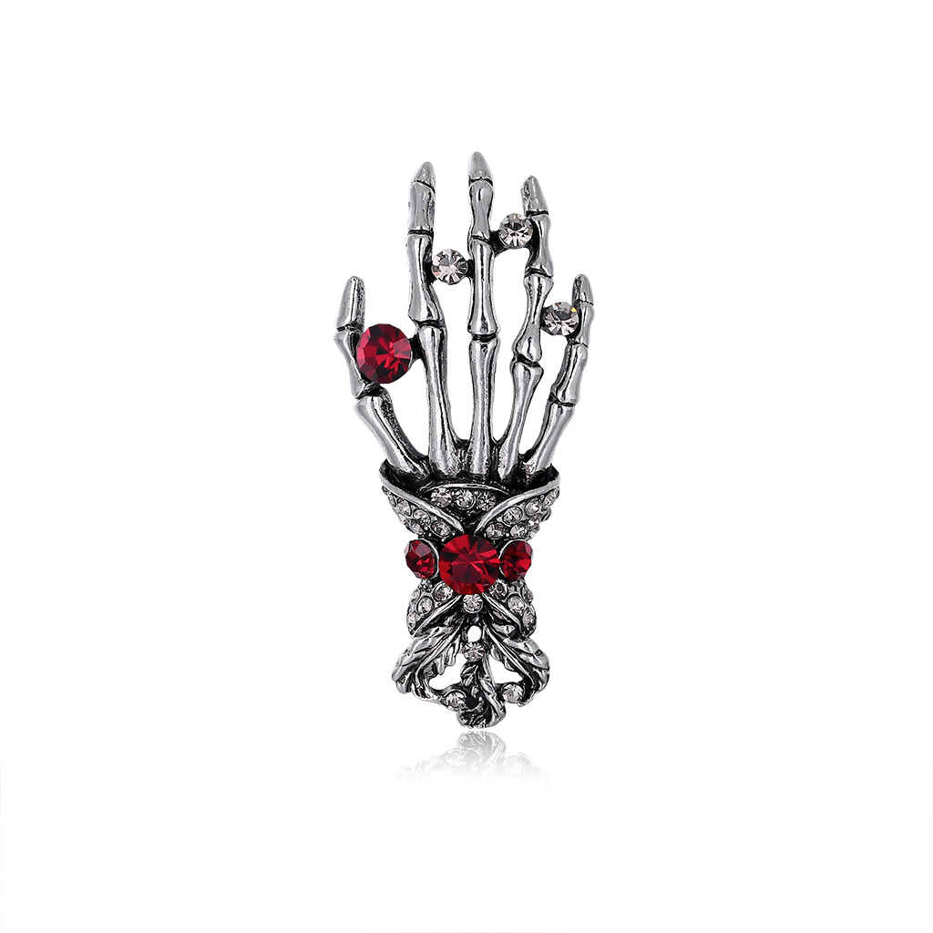 European and American Exaggerated Retro Punk Skull Palm Corsage Alloy Rhinestone Hip-hop Pin Cross-border Accessories Trendy