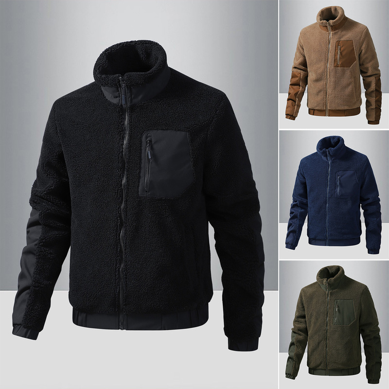 Cross-Border Popular Autumn and Winter Teddy Fleece Jacket, Lamb Wool Cotton Coat, European and American Style Stand Collar Jacket, Solid Color Fleece Jacket