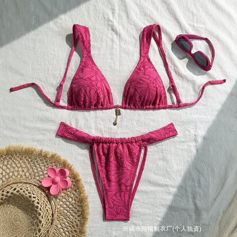 2025 Amazon New Bikini Cross-Border European and American Triangle Cup Printed Sexy Tie Bikini Two-Piece Swimsuit