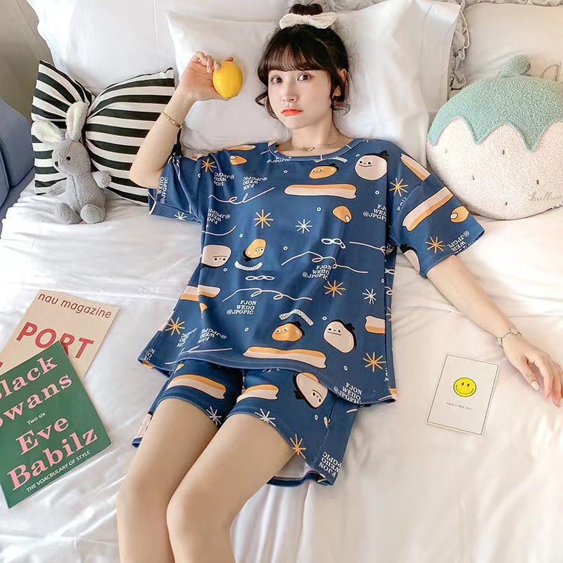Pijamas de oso de dibujos animados de manga corta de verano para mujeres estudiantes lindo cuello redondo verano Delgado dulce casual traje de desgaste para el hogar