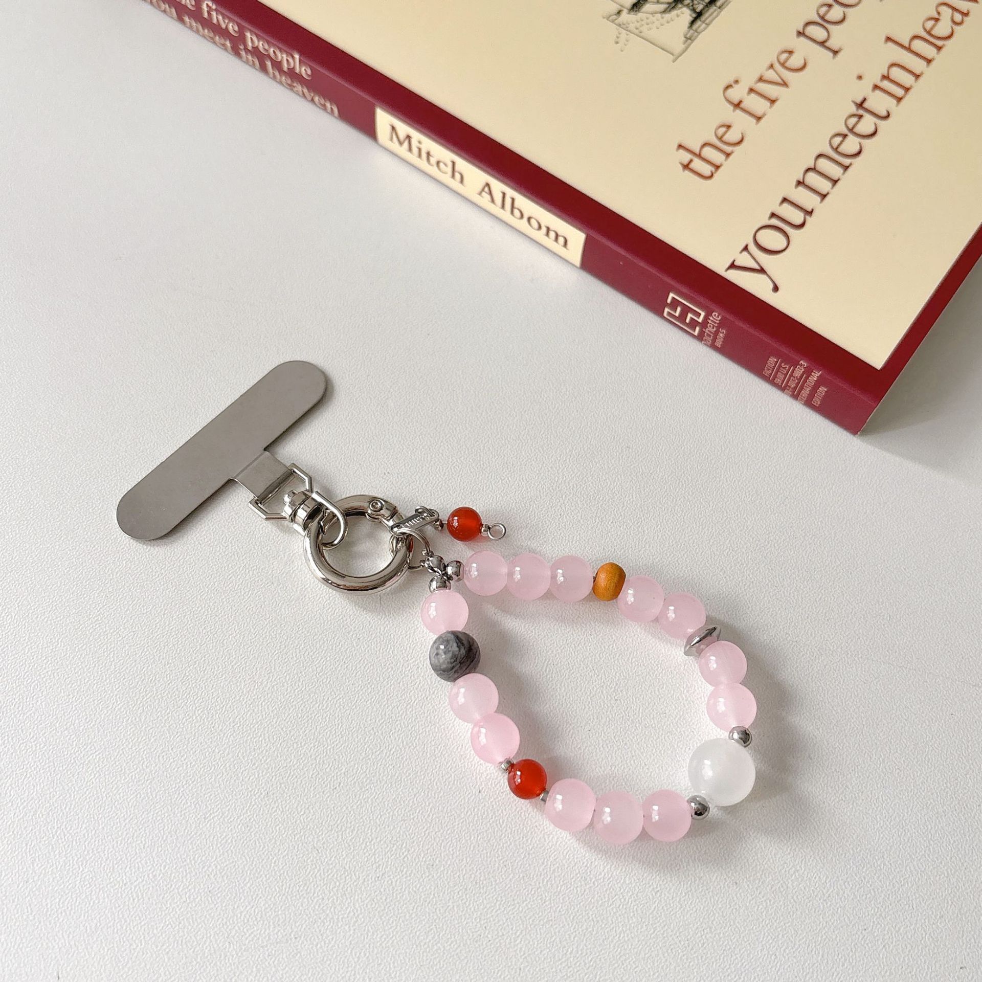 Marca de moda original cadena de teléfono móvil vidrio natural con cuentas caja de teléfono móvil cordón bolso colgante muñeca colgante estilo ins