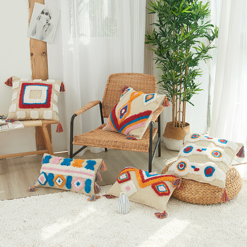 Spot light luxury retro tassel three-dimensional tufted pillow cover American country sofa pillow cover cushion cover wholesale