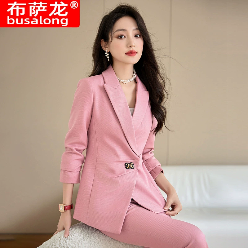 Новый женский профессиональный костюм Busalong с длинными рукавами и брюками, деловой костюм, рабочая одежда для женщин 6626