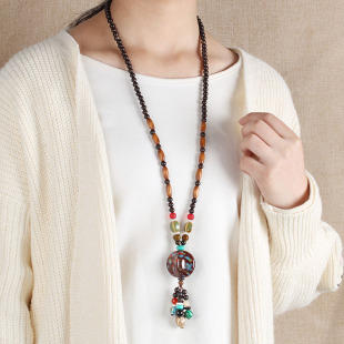 Retro ethnic style sweater chain long all-match pendant female pendant ceramic jewelry pendant necklace accessories wholesale