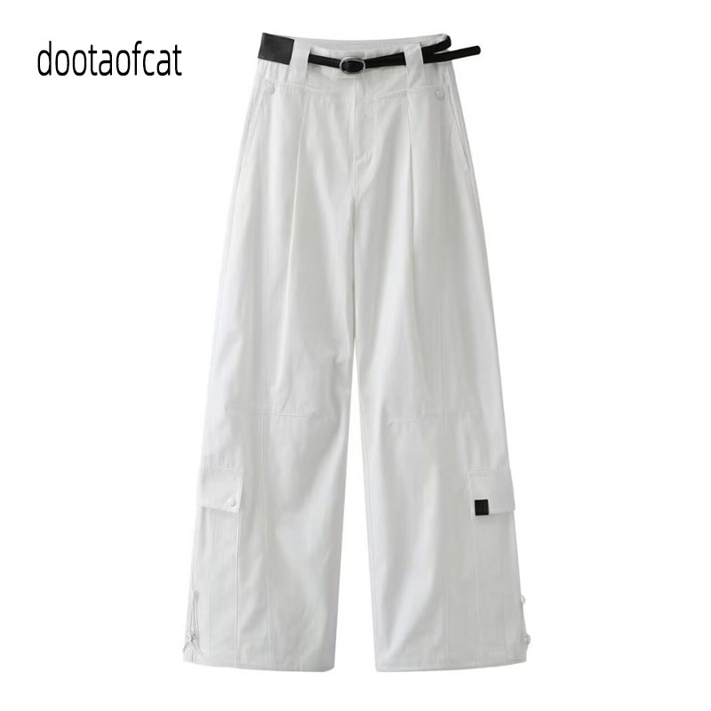 2026 Spring New Women's Designer Style Textured Flip-Pocket Casual Pants Cargo Pants Rk11301055