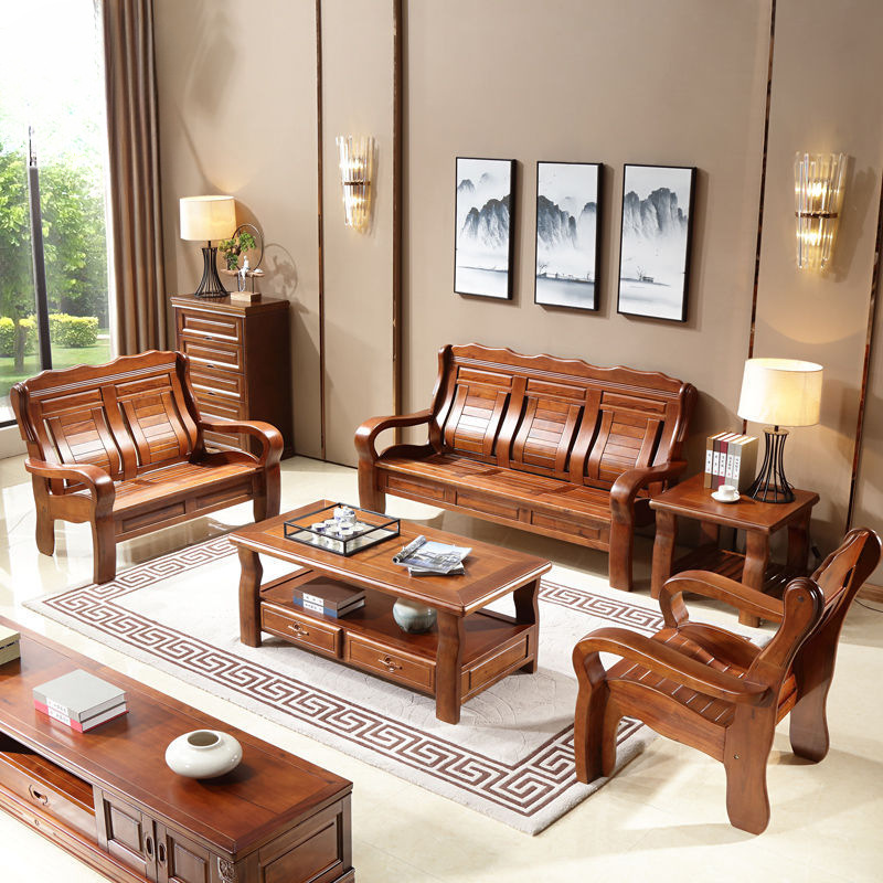 All Solid Wood Sofa Camphor Wood Modern Small and Medium-Sized Living Room Furniture Sofa Combination for the Elderly