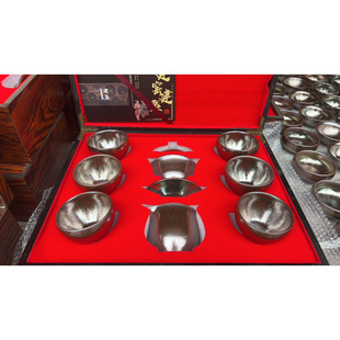Jianyang Suji Blue Oil Drop Jianzhan Hundred Flowers Complete Kung Fu Tea Set 12-Piece Set for Reception and Gift Giving in a Gift Box