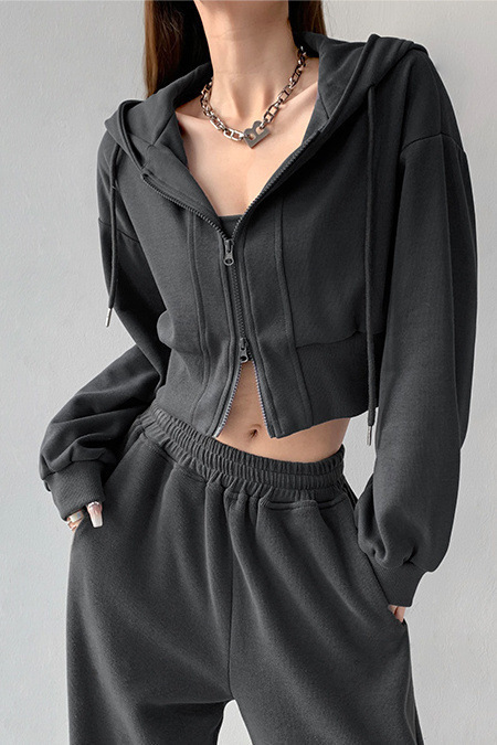 American Hooded Short Sweatshirt Cardigan Jacket for Women Spring & Fall New Sweet and Cool Design Waist Loose Long-Sleeved Top American Hooded Short Sweatshirt Cardigan Jacket for Women Spring & Fall New Sweet and Cool Design Waist Loose Long-Sleeved Top