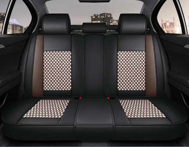 Four-Season Universal Seat Cover Car Seat Cushion Nappa Leather Ice Silk Fully Enclosed Seat Cushion Perforated Wear-Resistant Five-Seater Cross-Border