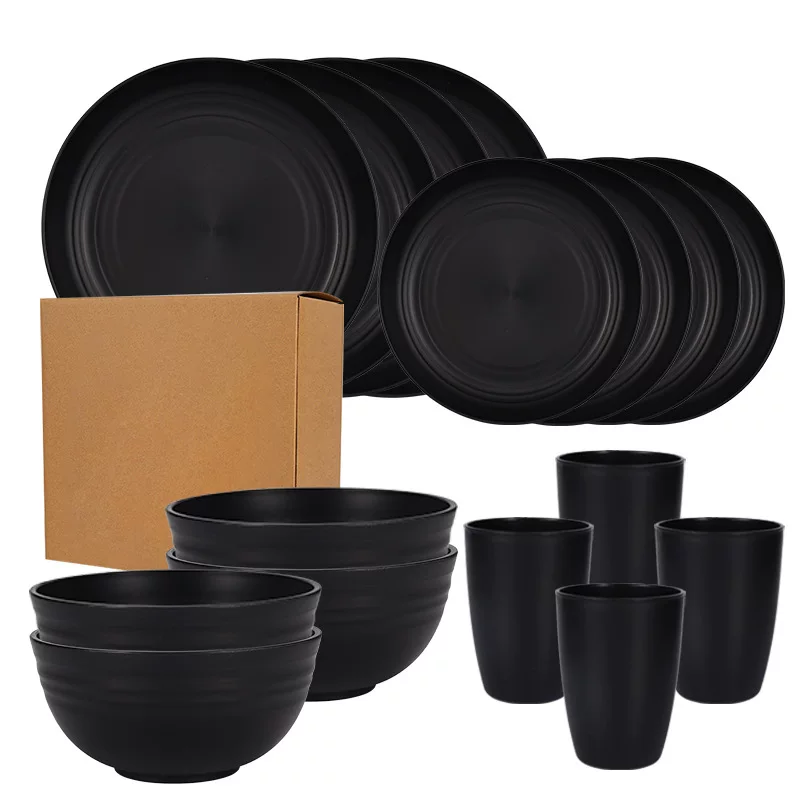 Black travel handheld tableware with glass, ecological set, Amazon