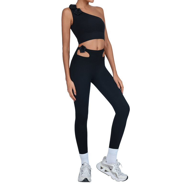 Comercio exterior conjunto de yoga transfronterizo un hombro envuelto pecho antichoque ropa deportiva de fitness alta cintura rápida pantalones secos de dos piezas
