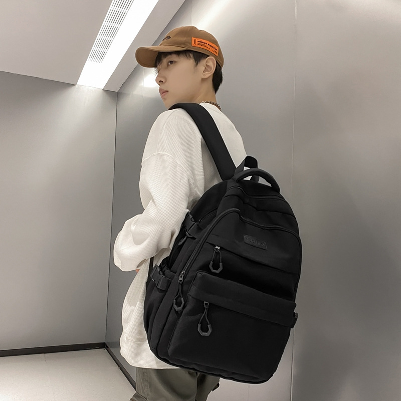 Cross-Border Popular Korean-Style Schoolbags for Middle and High School Students, Simple Solid Color Versatile Fashionable Backpacks, Burden-Reducing and Durable Schoolbags