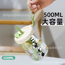 熊猫可爱玻璃杯茶水分离杯学生便携高硼硅水杯带盖吸管杯茶漏杯子