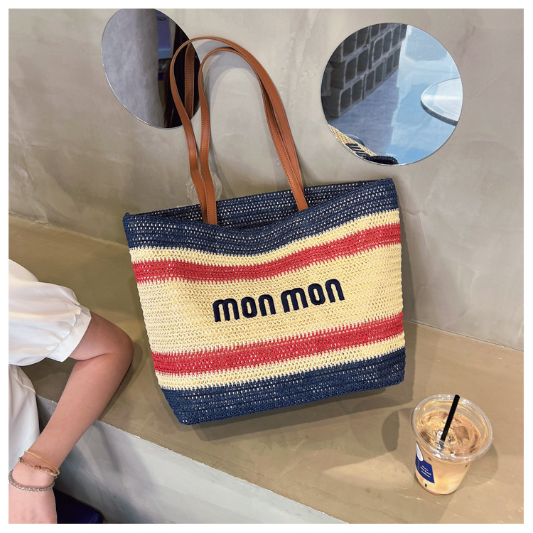 Women's Fashion Letter Soft Surface Square Zipper Tote Bag Straw Shoulder Bags display picture 3