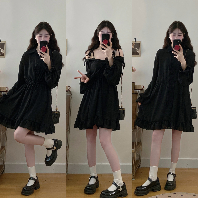 实拍大码多种穿法纯欲风设计感收腰显瘦连衣裙长短款不包含抹胸