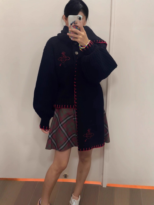 西太后土星早秋新款小众设计印花简约时髦开衫毛衣|undefined